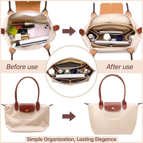 OPPOSHE Purse Organizer for Longchamp Le Pliage Tote - 9 Compartments, Large Beige organizer drawer