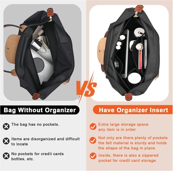 Felt Purse Organizer Insert for Longchamp Le Pliage L Handbag (Large, Black) insert signature in word