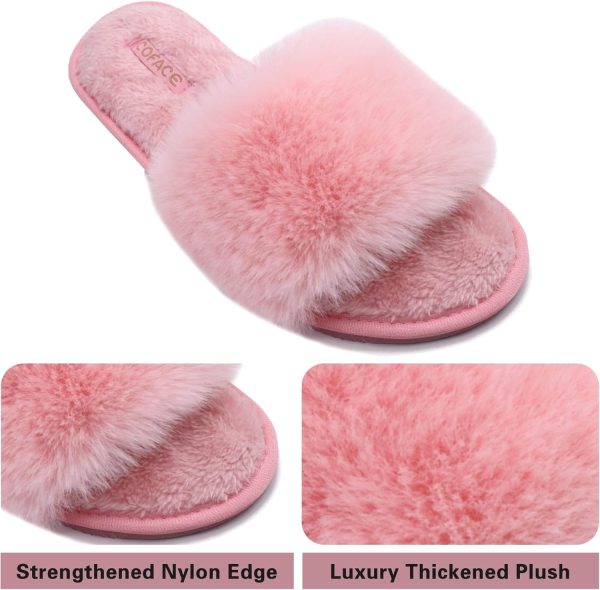 COFACE Womens Slippers with Arch Support Comfy Open Toe Fuzzy Woman House Shoes Plantar Fasciitis Orthotic Ladies Slippers Indoor arch