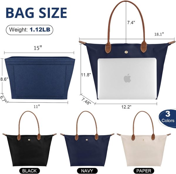 Tote Bag for Women with Purse Organizer Insert, Foldable Large Capacity Waterproof Nylon Bag for Travel, and Daily Use bagel