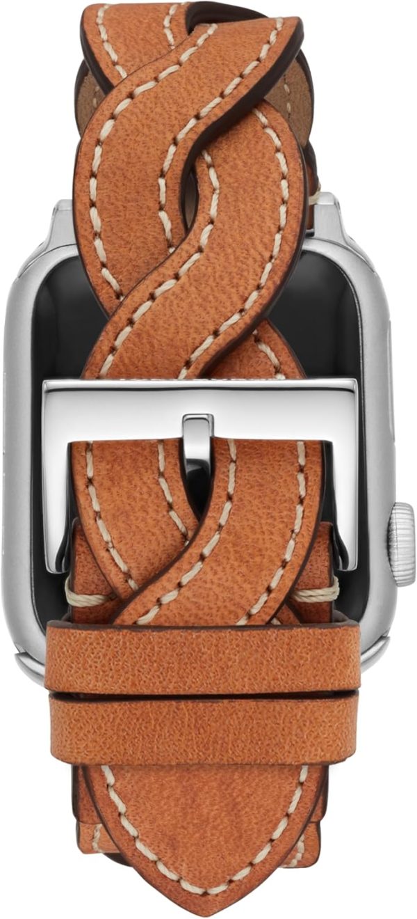 Tory Burch Women's Luggage Brown Braided-Leather Band For Apple Watch-3