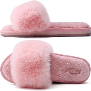 COFACE Womens Slippers with Arch Support Comfy Open Toe Fuzzy Woman House Shoes Plantar Fasciitis Orthotic Ladies Slippers Indoor coface wiki