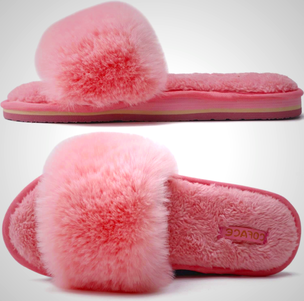 COFACE Womens Slippers with Arch Support Comfy Open Toe Fuzzy Woman House Shoes Plantar Fasciitis Orthotic Ladies Slippers Indoor