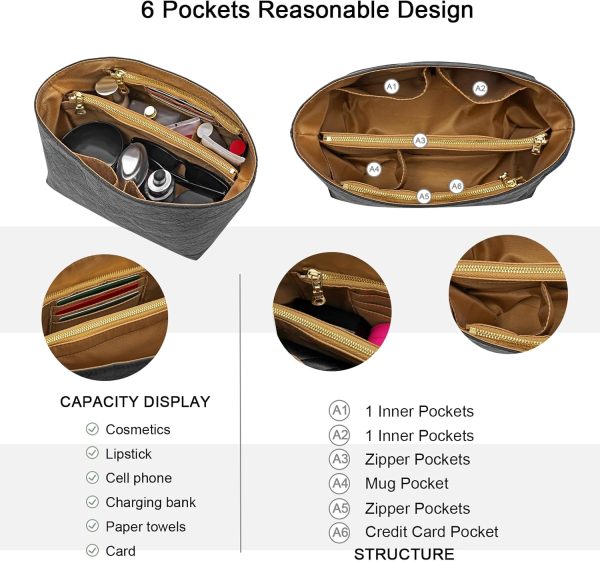 New Dupont Paper Purse Organizer Insert for Longchamp Le Pliage M Handbag Insert (Black&Brown, Medium)-4