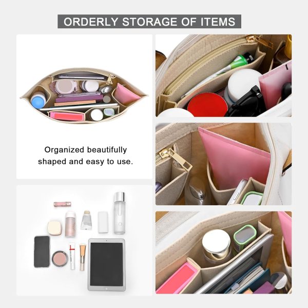 Purse Organizer Insert for Longchamp Le Pliage M Handbag Insert Felt Long Champ Tote Bag Organizer Insert with Cup (Beige, Medium)-4