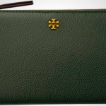 Tory Burch Women's Blake Pebble Leather Colorblock Slim Envelope Wallet (Basil)