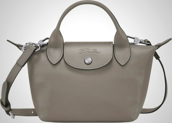 Longchamp Le Pliage X-Small Leather Tote Shoulder Bag in Turtledove