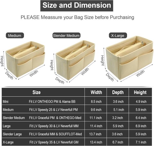 OMYSTYLE Purse Organizer Insert, Felt Tote Bag Organizer Insert with 5 Sizes, Handbag Dividers for Inside Purse, Compatible with Longchamp, Neverful, Speedy and More-4
