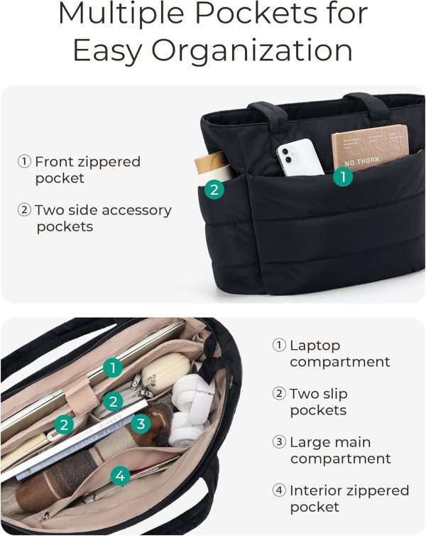BAGSMART Tote Bag for Women, Lightweight Puffy Tote Bag with Compartments Shoulder Bag Handbag for Travel, Work, Gym-3