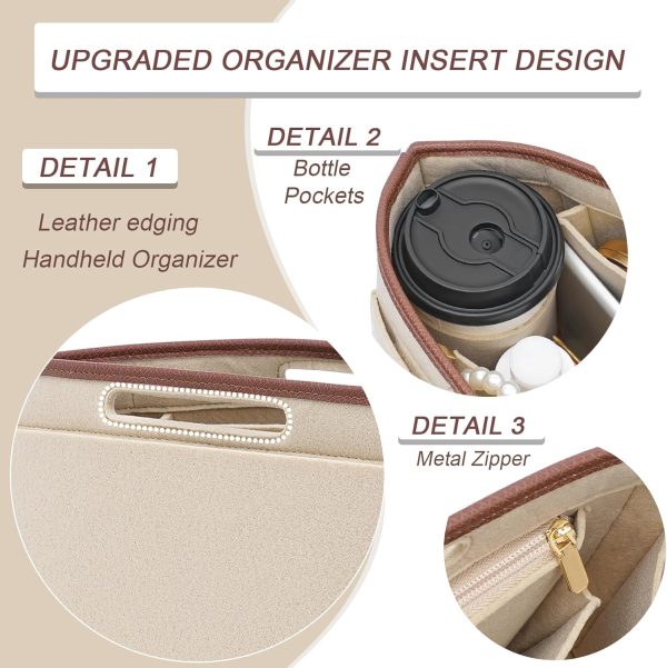 Felt Purse Organizer Insert for Longchamp Le Pliage L Bag Handbag Leather edge Longchamp Organizer Insert (Beige, Large) league of legends