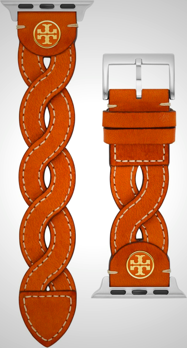 Tory Burch Women's Luggage Brown Braided-Leather Band For Apple Watch