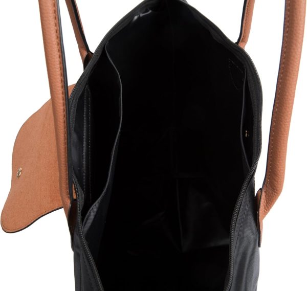 Generic Designer Tote Bags | Two Pack Set | Travel | Work | Gym | Everyday | Foldable | Water-resitant | 2 Different Sizes | Lightweight | Soft Nylon | Fashionable |, Large, Black-4