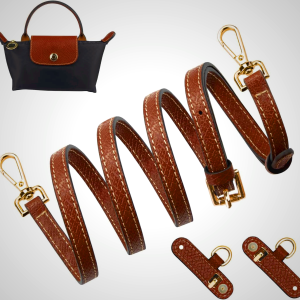 SOPROM Crossbody Strap for Longchamp Mini Bag, 11mm Brown & Gold