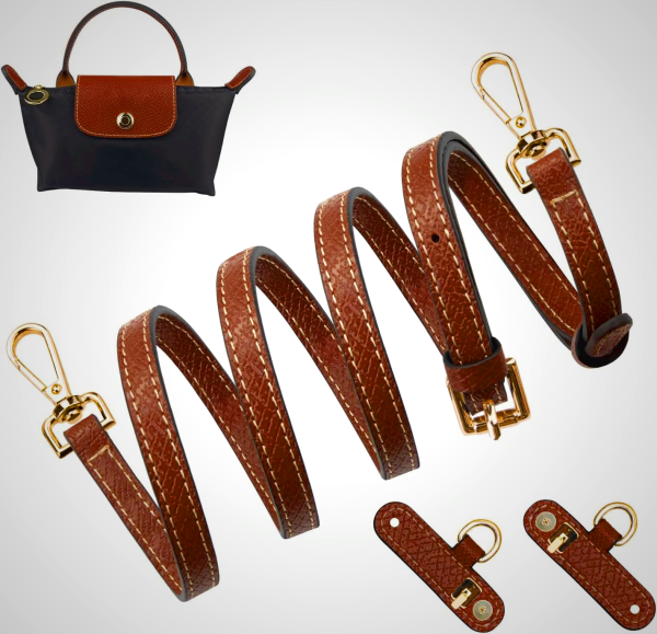 SOPROM Crossbody Strap for Longchamp Mini Bag, 11mm Brown & Gold