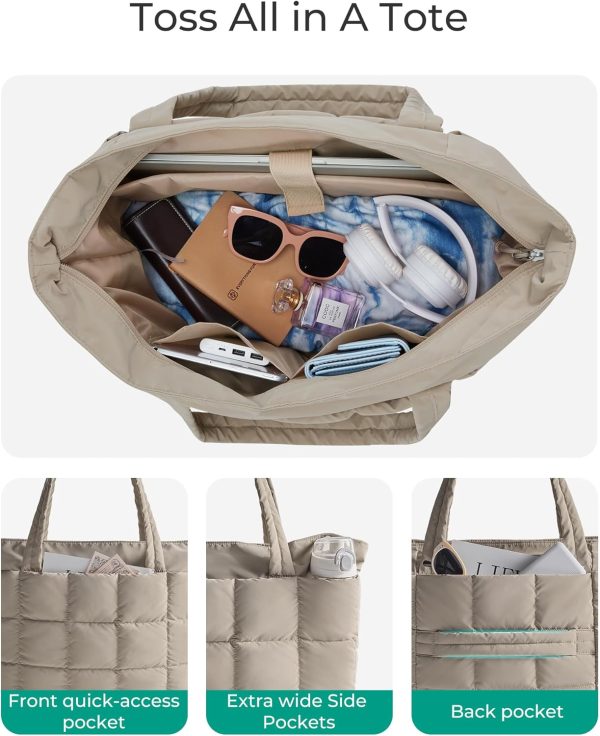 BAGSMART Expandable Tote Bag for Women, Puffer Work Tote Handbag, Quilted Carry On Bag for Travel Gym toteme sweater