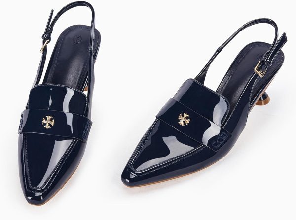 Coutgo Women's Pointed Toe Sandals Slingback Kitten Heel Pumps Slip On Ankle Buckle Dress Shoes-4