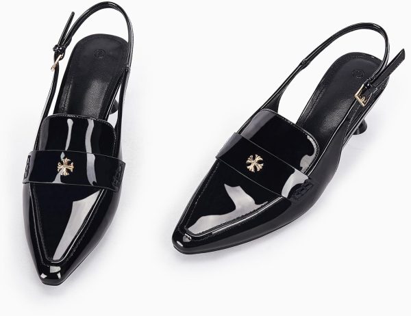 Coutgo Women's Pointed Toe Sandals Slingback Kitten Heel Pumps Slip On Ankle Buckle Dress Shoes-4