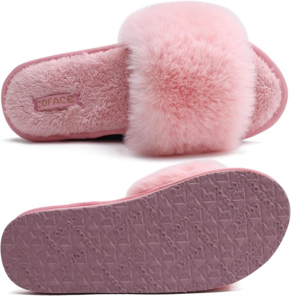 COFACE Womens Slippers with Arch Support Comfy Open Toe Fuzzy Woman House Shoes Plantar Fasciitis Orthotic Ladies Slippers Indoor-4