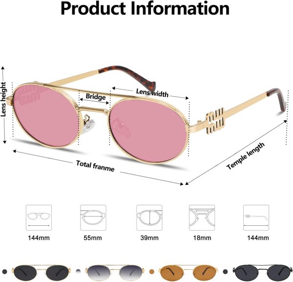 Retro Oval 90s Metal Sunglasses for Women, 2025 Trendy Chic Narrow Gold Sun Glasses Fashion Sunnies-3