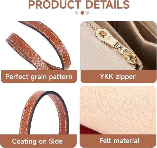 Purse Straps Replacement with Multi-Pocket Felt Handbag Organizer Insert Compatible with Longchomp Mini Pouch Tote Bag (2-Packs)-3