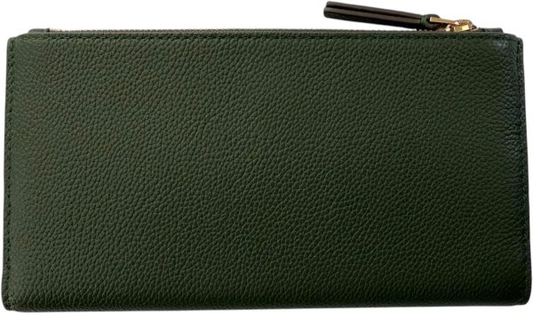 Tory Burch Women's Blake Pebble Leather Colorblock Slim Envelope Wallet (Basil) steam