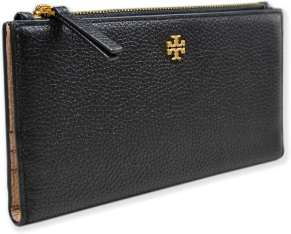 Tory Burch Womens 139540 Blake Pebble Leather Colorblock Slim Envelope Wallet, (006 Black/Sand)-0