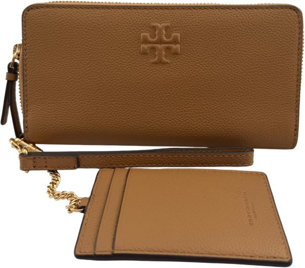 Tory Burch Women's Pebble Leather Thea Zip Continental Wallet With ID Card Case (Tiramisu) tory burch romy