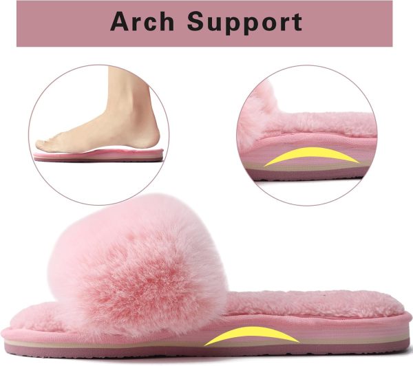 COFACE Womens Slippers with Arch Support Comfy Open Toe Fuzzy Woman House Shoes Plantar Fasciitis Orthotic Ladies Slippers Indoor-3