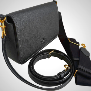 Tory Burch Thea Flap Black Leather Crossbody Bag with Gold Hardware