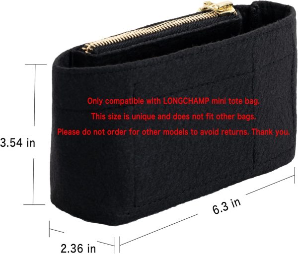 Mini Purse Organizer for Longchamp Le Pliage Small Tote - Felt Liner with Zipper felt