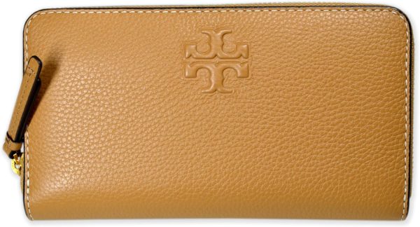 Tory Burch Womens 146471 Pebble Leather Thea Zip Around Continental Wallet With ID Card Case, (Tiramisu Brown)-1