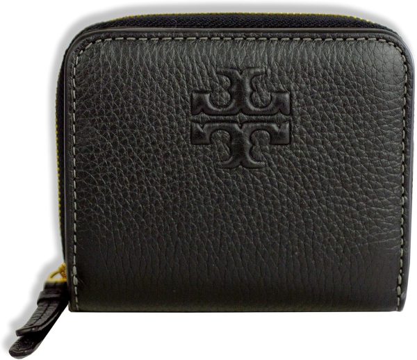 Tory Burch Womens 146463 Pebble Leather Thea Bi-Fold Zip Around Wallet, (Black) thea