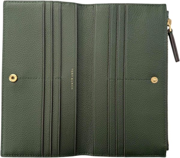 Tory Burch Women's Blake Pebble Leather Colorblock Slim Envelope Wallet (Basil)-2