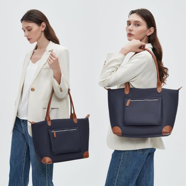 DORIS&JACKY Designer Tote Bag for Women - Large Lightweight Leather Nylon Work Shoulder Bag bagel