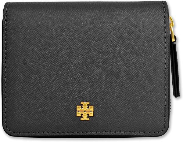 Tory Burch Womens 147606 Saffiano Leather Emerson Zip Around Mini Wallet, (001 Black) tory burch kira