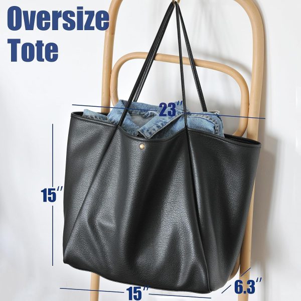 Oversized PU Leather Tote Bag for Women - Weekender Shopper Handbag Travel Purse leather