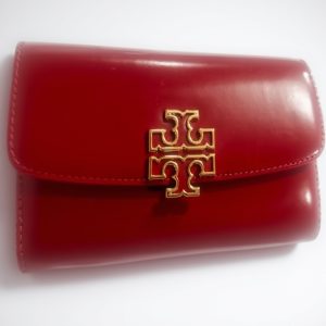 Tory Burch Britten Pebble Leather Envelope Wallet for Women - Bartlett Red