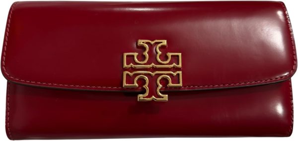 Tory Burch Britten Pebble Leather Envelope Wallet for Women - Bartlett Red-0