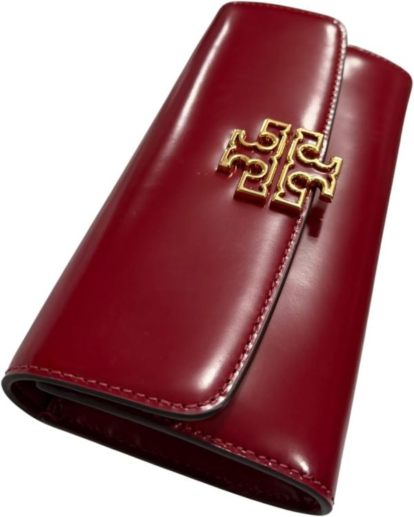 Tory Burch Britten Pebble Leather Envelope Wallet for Women - Bartlett Red-2