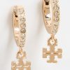 Tory Burch Eleanor Pave Huggie Hoop Earrings in Gold with Crystals-1