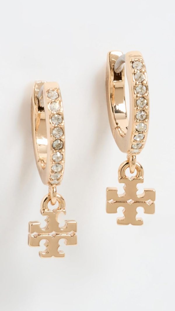 Tory Burch Eleanor Pave Huggie Hoop Earrings in Gold with Crystals-1