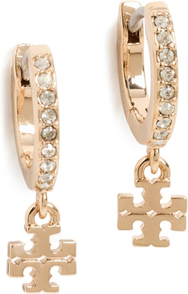 Tory Burch Eleanor Pave Huggie Hoop Earrings in Gold with Crystals-0