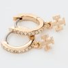 Tory Burch Eleanor Pave Huggie Hoop Earrings in Gold with Crystals-2