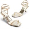 Aldo Womens Dime Heeled Sandal Gold Square Toe