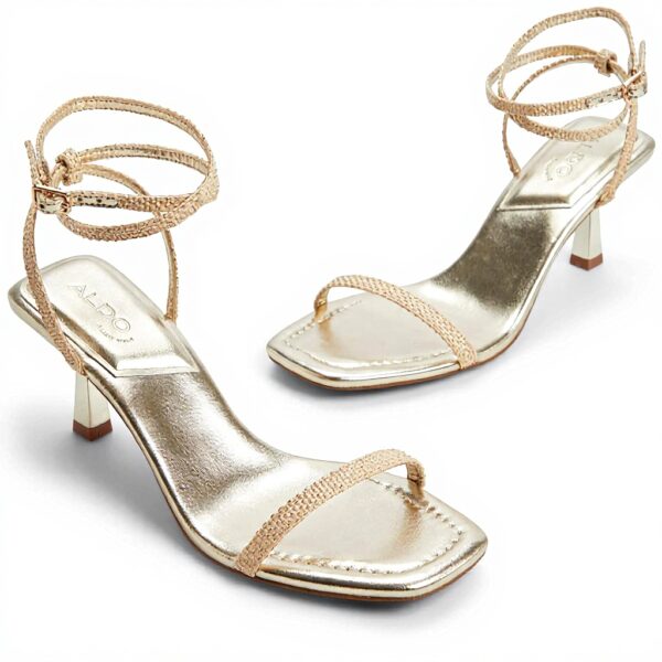 Aldo Womens Dime Heeled Sandal Gold Square Toe