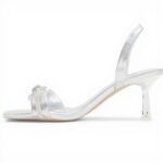 ALDO Womens Heeled Sling Back Sandals Silver Square Toe