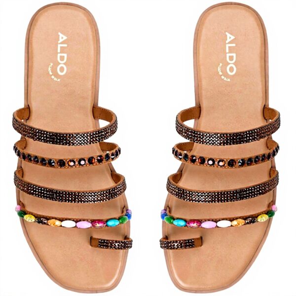 Aldo Womens Lindya Flat Sandal Gold Multi Fashion Shoes