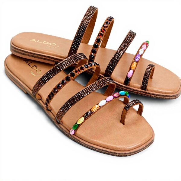 Aldo Womens Lindya Flat Sandal Gold Multi Fashion Shoes