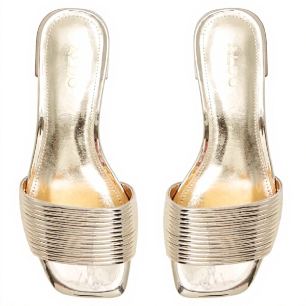 Aldo Womens Neela Flat Sandal Gold Square Toe Slip-On