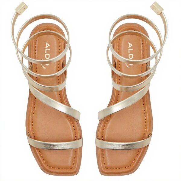 Aldo Womens Spinella Flat Sandal Gold Square Toe Synthetics